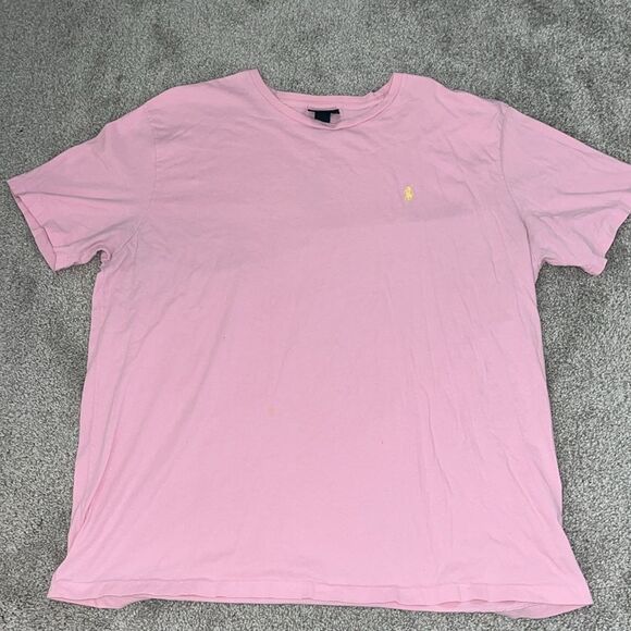 Vintage Polo Ralph Lauren Light Pink Crewneck W/Yellow Pony Horse T Shirt XXL - Picture 1 of 6